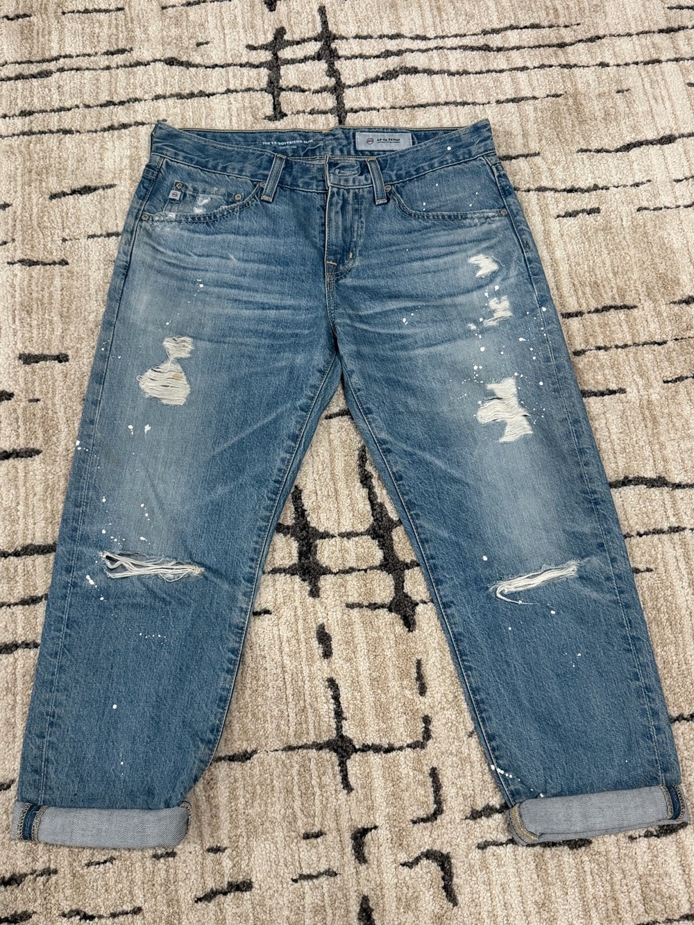 AG Adriano Goldschmied Distressed Blue Boyfriend Relaxed Jeans 26R